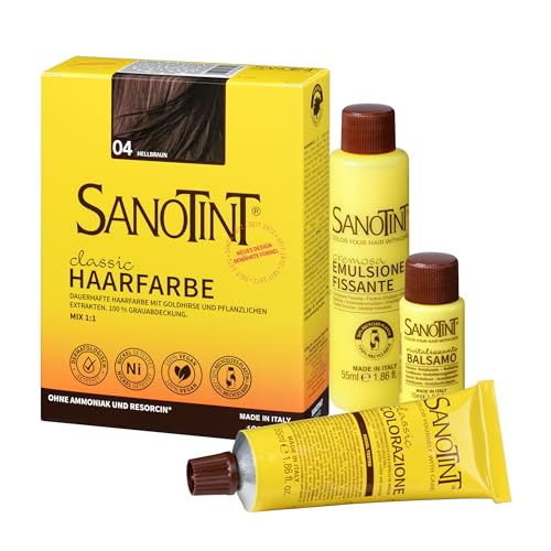 Sanotint - Haarfarbe Classic Nr. 04 „Hellbraun“ - 1x 125 ml - Naturnahe dauerhafte Haarfarbe mit Goldhirse und wertvollen pflanzlichen Extrakten – 100% Grauabdeckung – vegan - 125 ml