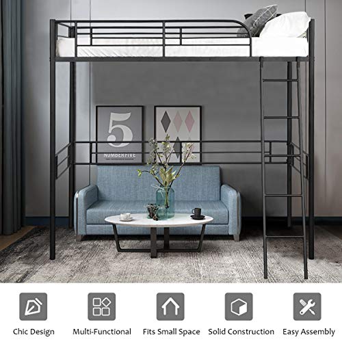 Giantex Metal Twin Loft Bed Frame, Heavy Duty Twin Loft Bed With Stairs & Full-Length Guardrail, Space-Saving Loft Bed For Kids Junior Adults, No Box Spring Needed, Black #TOP7