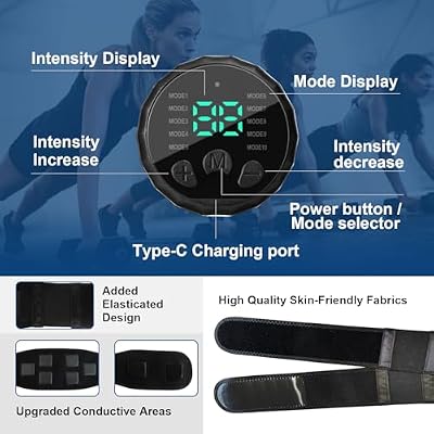 Ab Stimulator Muscle Toner,Abs Muscle Stimulator Abdominal Toning Fitness Belt for Men and Women Black