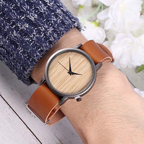 Relógio de pulso masculino relógio de madeira natural pulseira de couro relógio casual presente de a