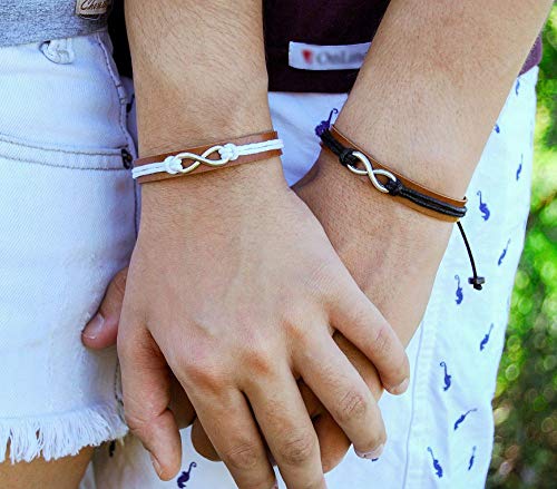 Kit Pulseiras Couro Infinito Casal Presente Namorados Ajustável C/2