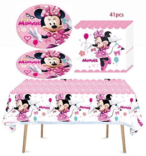 Chezmax 41Pcs Minnie Mickey Mouse Party Supplies 20 Plates + 20 Napkin + 1Tablecloth Minnie Mickey Mouse Birthday Party Decorations, For Girl And Boy (41Pcs) #TOP29