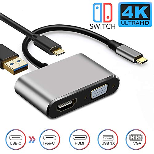 USB C auf HDMI VGA Adapter, Weton 4 in 1 Typ C zu HDMI VGA Buchse Hub mit USB 3.0 Multiport Konverter 4K 30HZ für MacBook Pro/Air, iMac, Huawei Mate, Samsung Galaxy/Note, Laptop