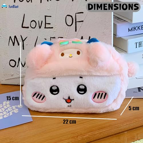Image of FunBlast Fur Pencil Pouch for Girls - Cute Cartoon Multi-Purpose Zipper Case for School Kids, Cosmetic Pouch for Girls, Travel Organizer Bag, Pouches for School /Office (Pink)