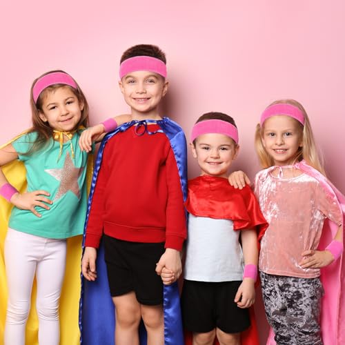 Image of Bememo 36 Pcs Neon Sweatbands Set for Kids 12 Headbands 24 Wristbands Bulk Sports Sweat Bands Athletic for Children Basketball Tennis Running Gym Student Gifts Glow Party