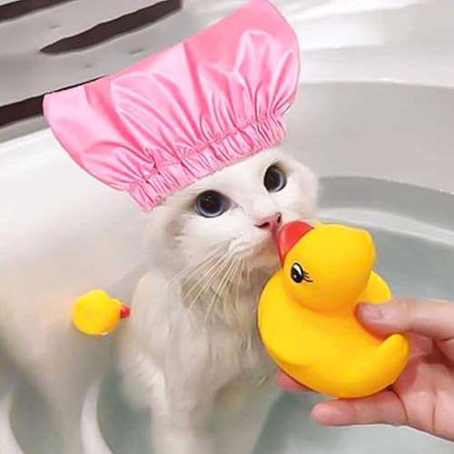 Vista 21 de Gorro de ducha para mascotas, impermeable, con una correa ajustable, fundas para orejas de perro, reutilizable, para gatos y perros plateado