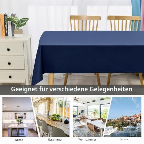 DWCN Dunkelblau Tischdecke Outdoor Wetterfest 140x220cm Fleckschutz Stoff – Ansicht 4