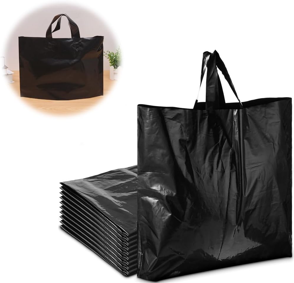 Azonee Black Plastic Boutique Bags, Large Shopping Bags with Handles, Thick for Retail Clothing and Grocery Store, 80 PCS