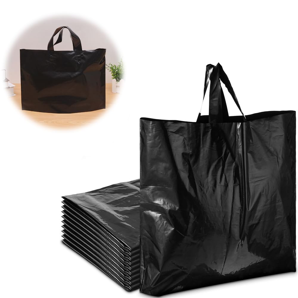 Azonee Black Plastic Boutique Bags, Large Shopping Bags with Handles, Thick for Retail Clothing and Grocery Store, 80 PCS