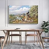  KDXAOBEI Peinture de paysage naturel pour salon, toile murale, animal de campagne, poulet, paon, canard, image HD, 30 x 45 cm, sans cadre