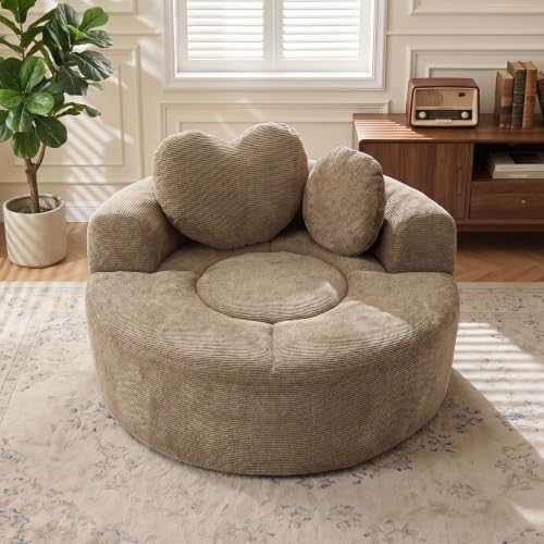 Image of Trustyue Boneless Couch,Comfy Fluffy Sofa Bed,Upholstered Sleeper Sofa with Cup Holder and Throw Pillows,Corduroy Plush Cloud Lounge Chair (Brown, Waffle Polyester)