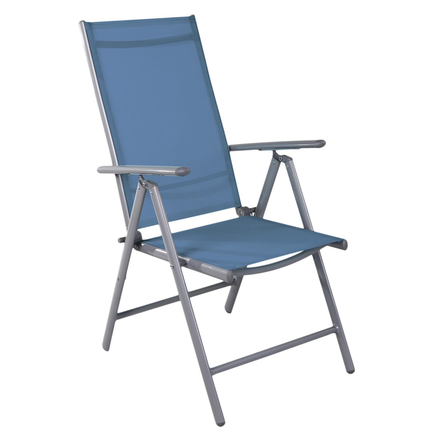 Mojawo Lot de 2 chaises de jardin à dossier haut réglable en 7 positions - Pliantes - En aluminium résistant aux intempéries - Argenté/bleu pétrole
