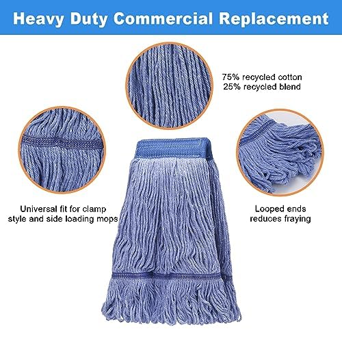 6Pack Heavy Duty Commercial Looped End Cotton Mop,String Cotton Mop Refill Heads Wet Industrial Blue Cotton Looped End String Head Refills, Heavy Mop Replace Head,for General and Floor Cleaning