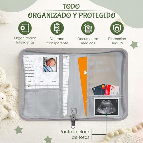 Miniatura 4 de Portadocumentos Bebé Para Cartilla Sanitaria Con Tarjetas De Crecimiento Y Primeros Logros, Carpeta Y Porta Documentos Bebé, Funda Libro De Salud, Regalo Para Baby Showers