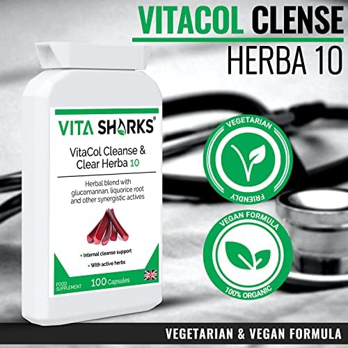 VitaCol Cleanse & Clear Herba 10 | Natural Stool Softening Vegan Colon Detoxifying & Bowel Cleansing Formula. 10 Kosher, Herbal Ingredients for Faecal Regularity & Relieve Constipation