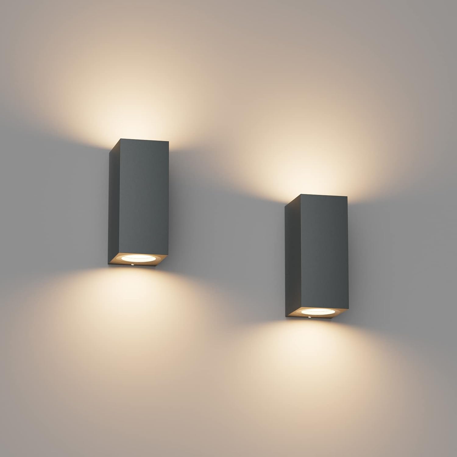 Klighten 2 Stück Anthrazit Wandleuchte Aussen Innen, Wasserdicht IP65 Modern Wandlampe Außen, Aluminium Eckig Außenlampe Außenleuchte Wand, Up Down GU10 Fassung Außenwandleuchte, ohne Glühbirne