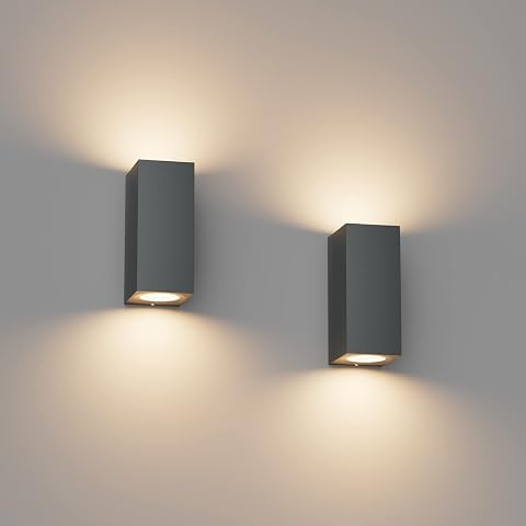 Klighten 2 Stück GU10 Außenwandleuchte Anthrazit außenlampe, ohne Glühbirne