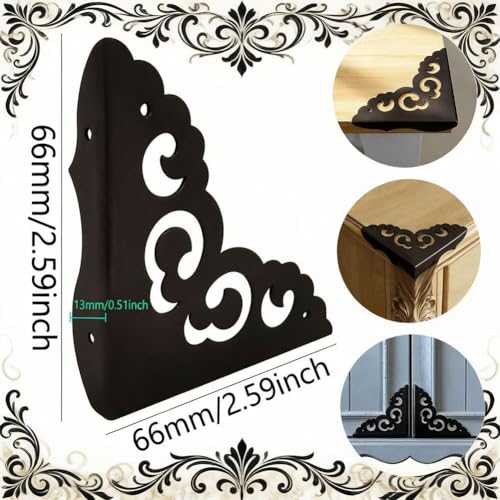 Image of Metal Corner Protectors for Wood Boxes Furniture, Vintage Decorative Corner Guards for Box Door Table Furniture Corner Edge Safety Guard Pack of 4