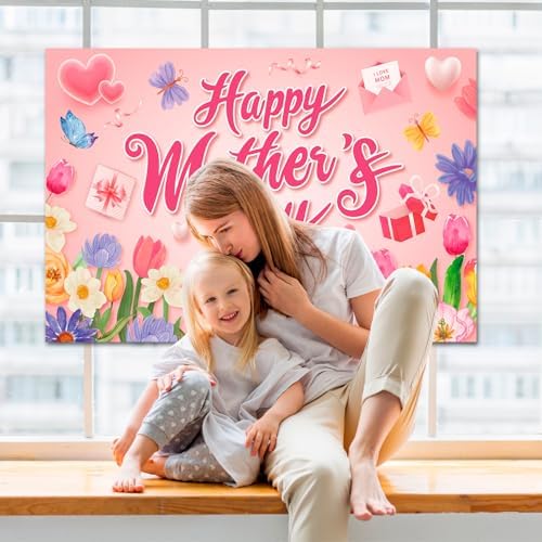Mothers Day Banner, 70.8''x43.3'' Happy Mother's Day Backdrop Mother's Day Photo Backgrounds for Indoor Outdoor Happy Mothers Day Decorations — view 5
