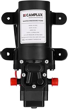 CAMPLUX 12V DC Water Pump, 1.2 GPM Pressure Diaphragm Pump for RV Marine Boat