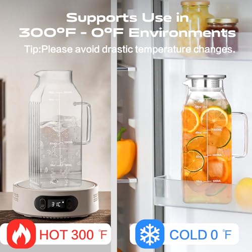 image for 2 Liters/68oz 2 Pack Square Glass Pitcher with Lid and Handle for Frid