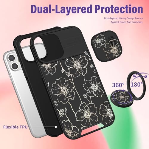 Image of Funermei for iPhone 11 Case - Women Girls Cute Phone Cover Girly Pretty Aesthetic Black Floral Flower Unique Design with Camera Cover Funda for Apple for iPhone 11