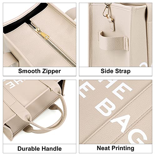 Jqwsve The Tote Bags For Women Handbag Tote Purse With Zipper Pu Leather Crossbody Bag For Office, Travel, School, Pu-Beige #TOP2