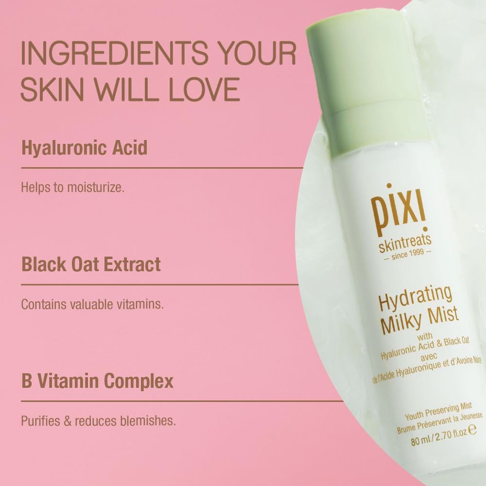 Pixi Beauty Milky Mist | Hydrating Moisturizer for Dry Skin | Infused with Hyaluronic Acid | 2.70 Fl Oz, 80 mL
