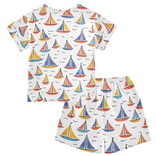 ALAZA Boat Cartoon Pajamas Short Sleeve 2 Piece Sleepwear Top and Bottom Pajama Set Unisex2