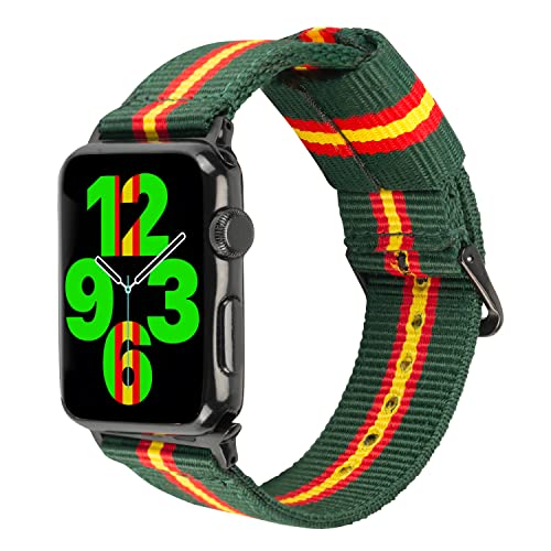 ESTUYOYA Correa España compatible con Apple Watch 49mm 46mm 45mm 44mm, (42mm-Serie 1-3) Pulsera Nylon Verde Bandera Española Deportiva para iWatch Series 10 9 8 7 6 5 4 3 2 1 SE Ultra 2 - Greenlin