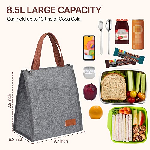 Bagseri Lunch Bag, Insulated Lunch Tote Bags For Women Men, Portable Reusable Adult Lunch Cooler Bag Thermal Organizer, Water-Resistant Lining (Grey) #TOP3