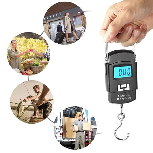 Retoo Waga cyfrowa bagażowa przenosna LCD wisząca waga podróżna z podświetlanym wyświetlaczem cyfrowym do 50 kg elektroniczna waga do użytku domowego podróż na zewnątrz funkcja tarowania walizka