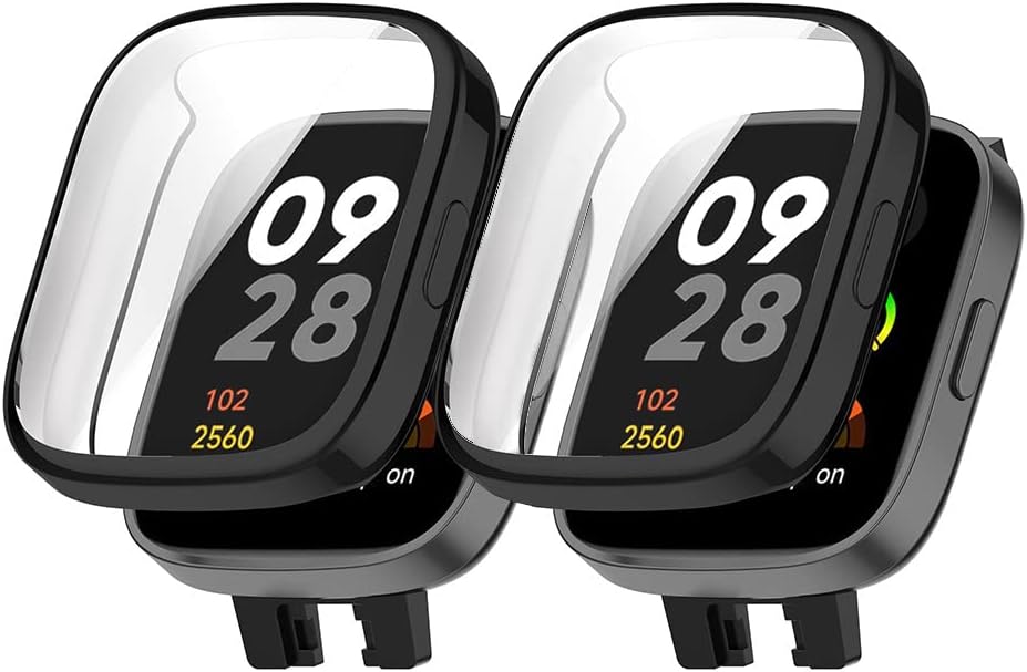 Case [2 Pack] for Xiaomi Redmi Watch 3, with Screen Protector, Flexible TPU Shockproof Scratch Proof Cover Case for Xiaomi Redmi Watch 3 - Black + Black