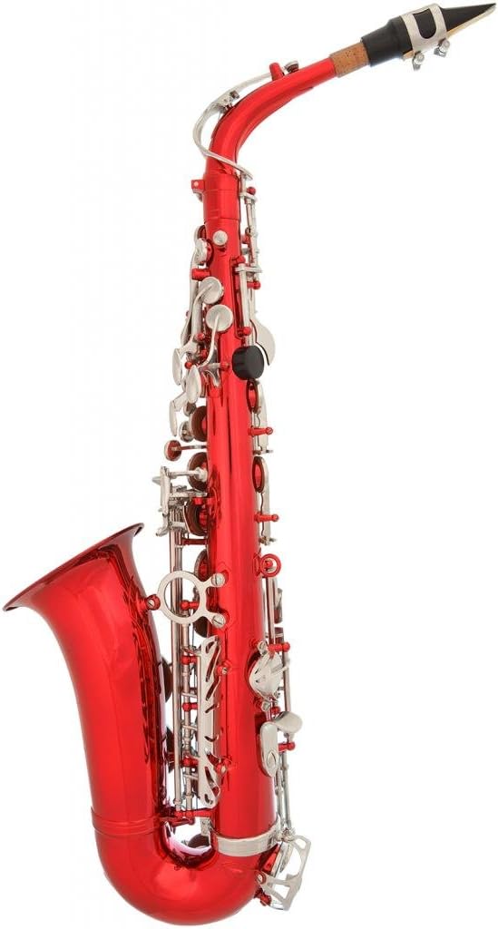 370-RD - Red/Silver Keys Eb E Flat Alto Saxophone Sax Lazarro+11 Reeds,Music Pocketbook,Case,Care Kit - 24 Colors with Silver or Gold Keys