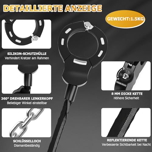 GuKKK E Scooter Schloss,Handschellenschloss mit Schlüssel, Fahrradschloss für E Scooter mit Gummi-Lock-Hülse, 92CM, 1.5KG, Hochsicherheitsschloss ideal für Scooter, Fahrrad & E-Bike, Motorrad