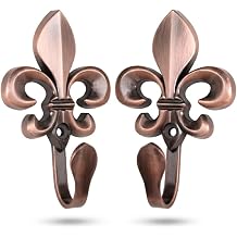 2 Pack Quebec Fleur-de-lis Wall Hooks for Hanging, Decorative Alloy Coat Hooks, Rustic Towel Hooks for Bathroom, Entryway, Bedroom, Hat, Robe, Keys & Door Organization - Bronze-Colored