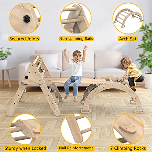 Beeneo Climbing Toys For Toddlers, Multifunction Montessori Wooden Triangle Climbing Toys With Reversible Ramp, Toddler Climbing Toys Indoor, Wooden Montessori Play Gym Climbing Toys For Toddlers #TOP2