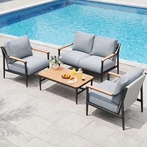 Jocoevol 4 Pieces Outdoor Sofa Conversation Set, 4 Seats Couch Se...