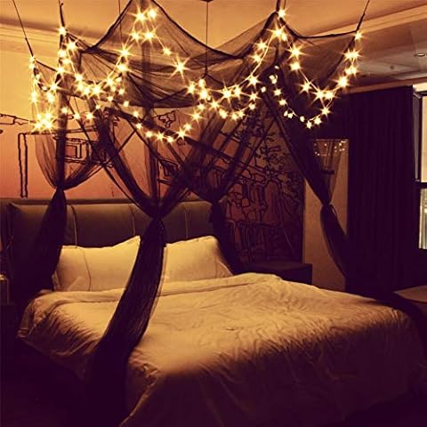 8 Corner Bed Canopy with LED Star String Lights Cover