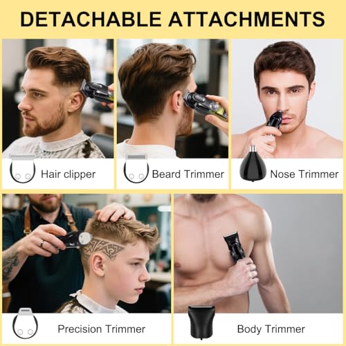 Image of HATTEKER HT-6150 Professional 5-in-1 Grooming Kit, Hair Clipper, Beard Trimmer, Nose Trimmer, Precision Trimmer & Body Trimmer, IPX6 Waterproof, LED Display GOLD