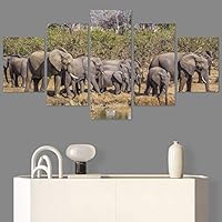 SIGNWIN 5 Panel Canvas Wall Art Modern Art Animals Dramatic Giraffe Lion Multicolor Photography Southwest for Home Decorations Ready to Hang - 60