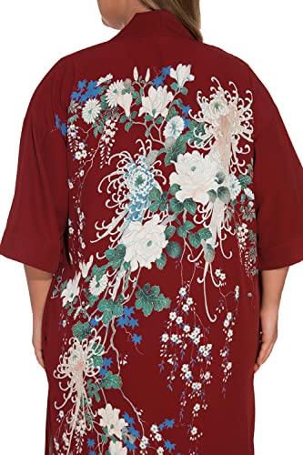 Image of Applesauce - 808V - Plus Size Women's Kimono Long Robe - Vintage Floral (One-Size fits most US 1X 2X 3X)
