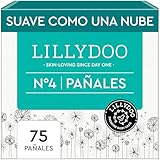 Pañales LILLYDOO delicados con la piel - talla 4 (9+ kg), caja de medio mes (75 unidades), protección contra fugas, suaves, sin perfumes ni lociones y dermatológicamente probados