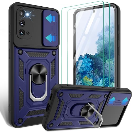 Coque Samsung S20 avec cache caméra et anneau rotatif béquille militaire bleu