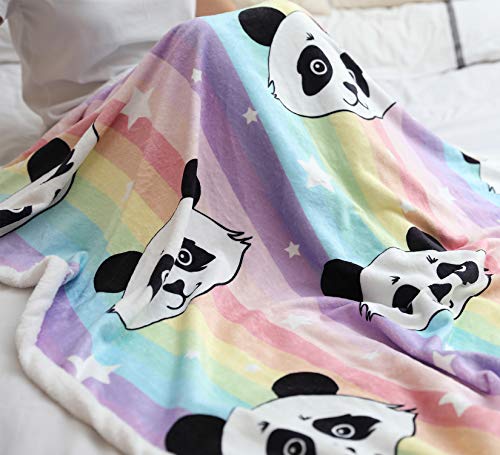 Jurllyshe Panda Throw Blanket Panda Plush Sherpa Fleece Blanket Panda Gifts For Girls Soft Warm Fuzzy Pandas Stuffed Animal Blankets For Kids Or Adults All Seasons (Rainbow Panda, 50"X60") #TOP2