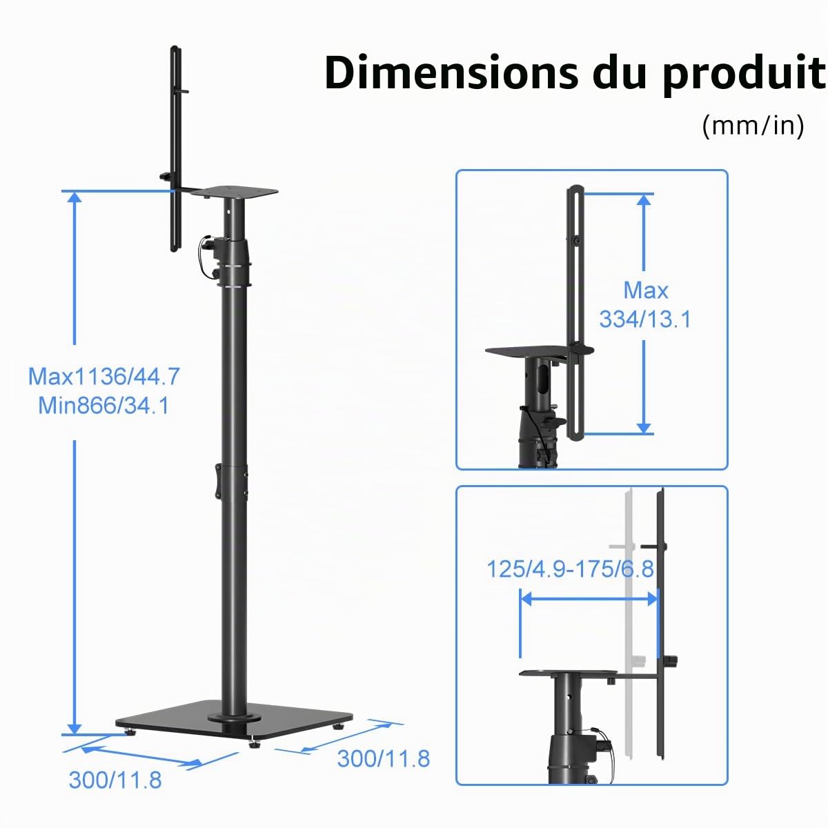 Suptek Lot de 2 Pieds d'Enceintes Réglables en Hauteur 86-113cm, Support de Haut-Parleur avec Gestion de Câbles, Base en Verre Trempé, pour Home Cinéma Enceintes Bibliothèque Satellites SFM001