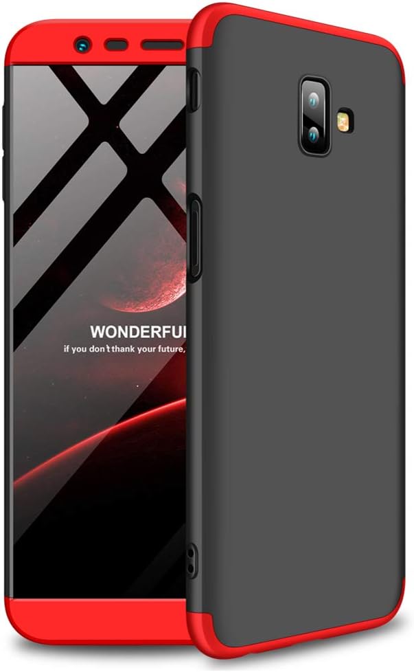 Heromiracle j6 Plus Case 3 in 1 Compatible with Samsung Galaxy j 6plus Cases 360 Full Body Protection j6Plus Phone Cover Protective Skins Slim Thin Matte Gaxaly j 6 Cases 6.0 inch (Black-Red)