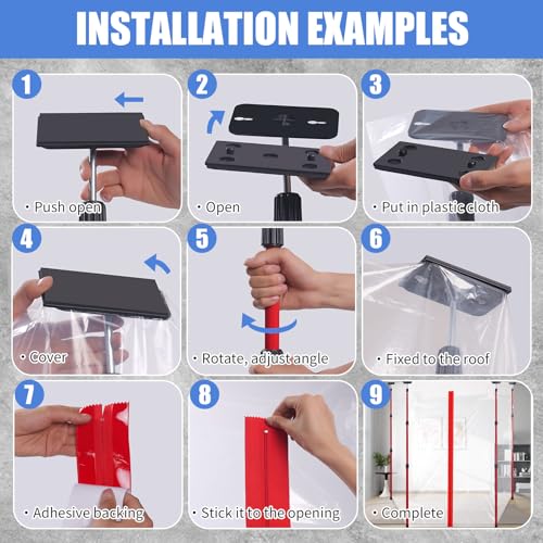10FT Dust Barrier Pole Kit with Plastic Sheeting & Zipper Door, 4 Pack by Wfunrite - Image 7