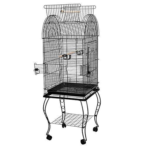 Volière,Cages à Oiseaux,Grande Cage à Oiseaux Volière Extérieur avec Pied sur Roulette pour Perroquet/Perruche/Canari/Parakeet/Calopsitte élégante,Cage à Oiseaux Portable, 59 * 59 * 150cm