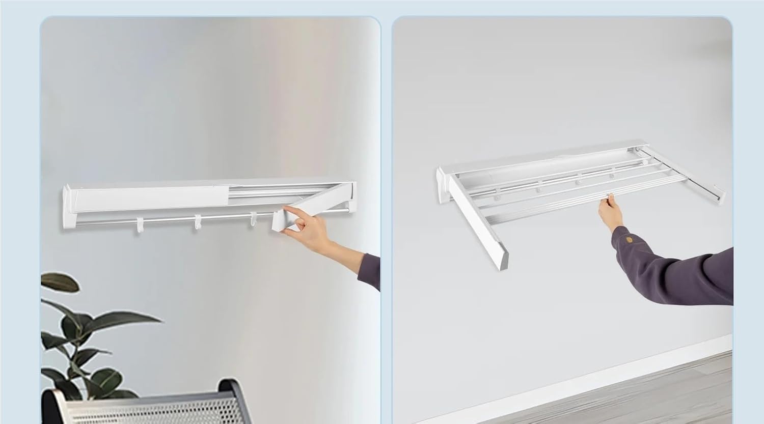 Compatible 7-Rod Foldable Wall Mount Drying Rack Retractable Invisible Laundry Hanger